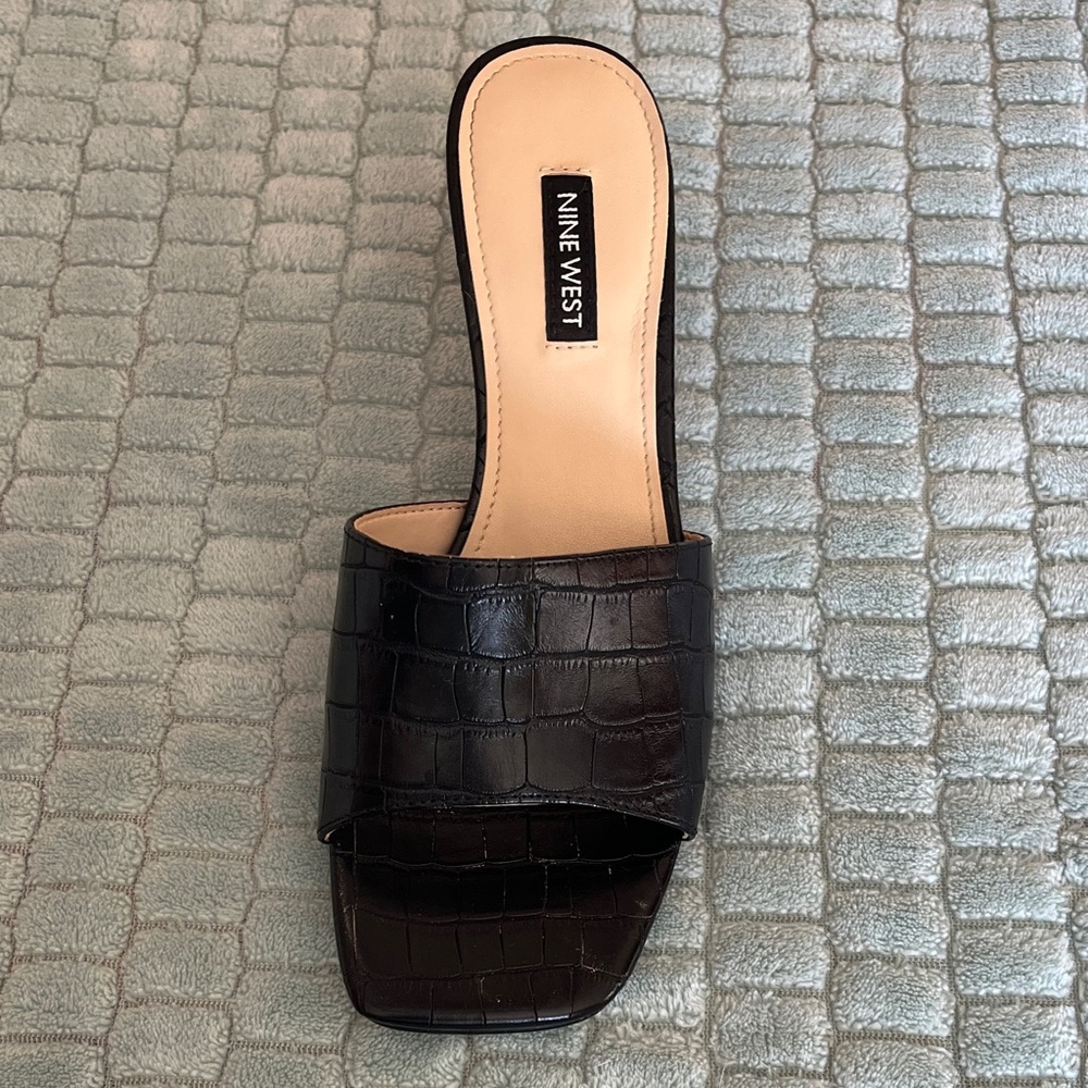 Nine West Black Croc-Embossed Mules